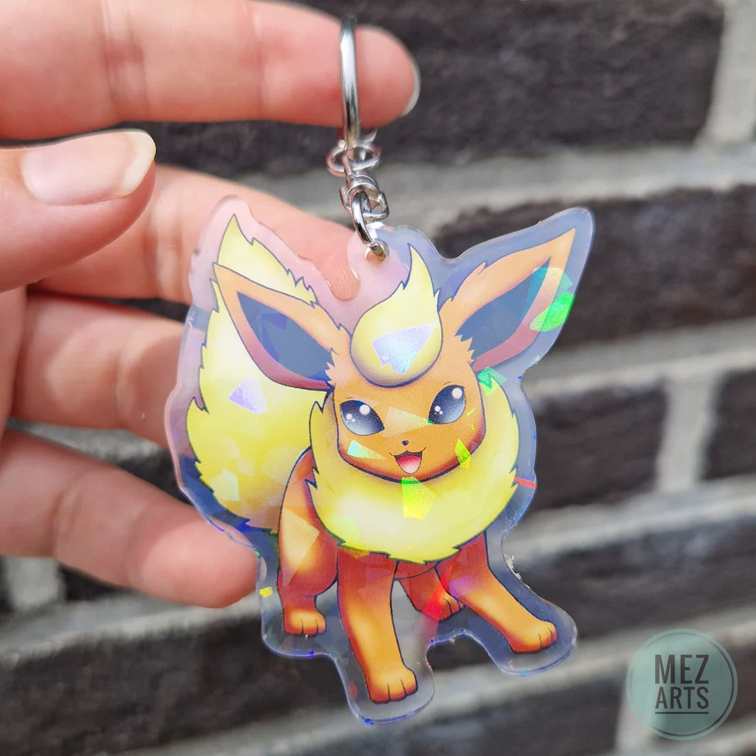 Pokemon Flareon Crystal Holographic Acrylic Keychain - Mez Arts