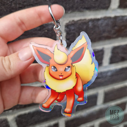 Pokemon Flareon Crystal Holographic Acrylic Keychain - Mez Arts