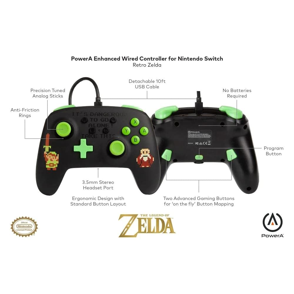 The Legend of Zelda "It's Dangerous To Go Alone..." Enhanced Wired Controller - Nintendo Switch - PowerA