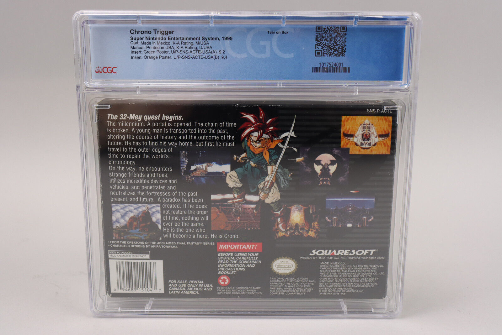 Chrono Trigger Super Nintendo SNES 1995 Squaresoft CIB Complete CGC Graded 8.0