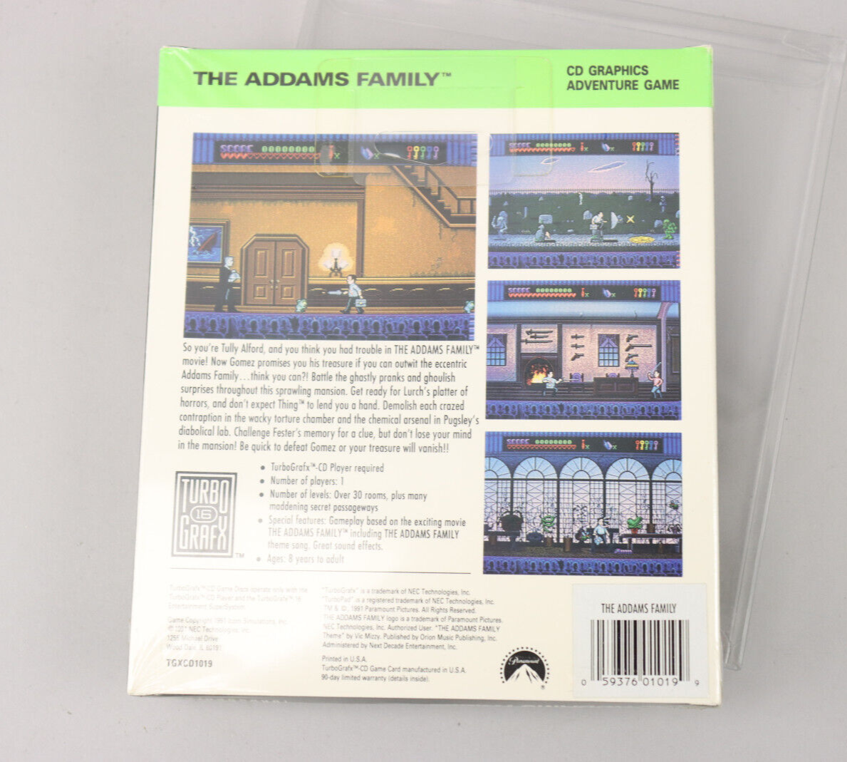 The Addams Family NEC TurboGrafx-CD TG16 1991 New Factory Sealed w/Box Protector