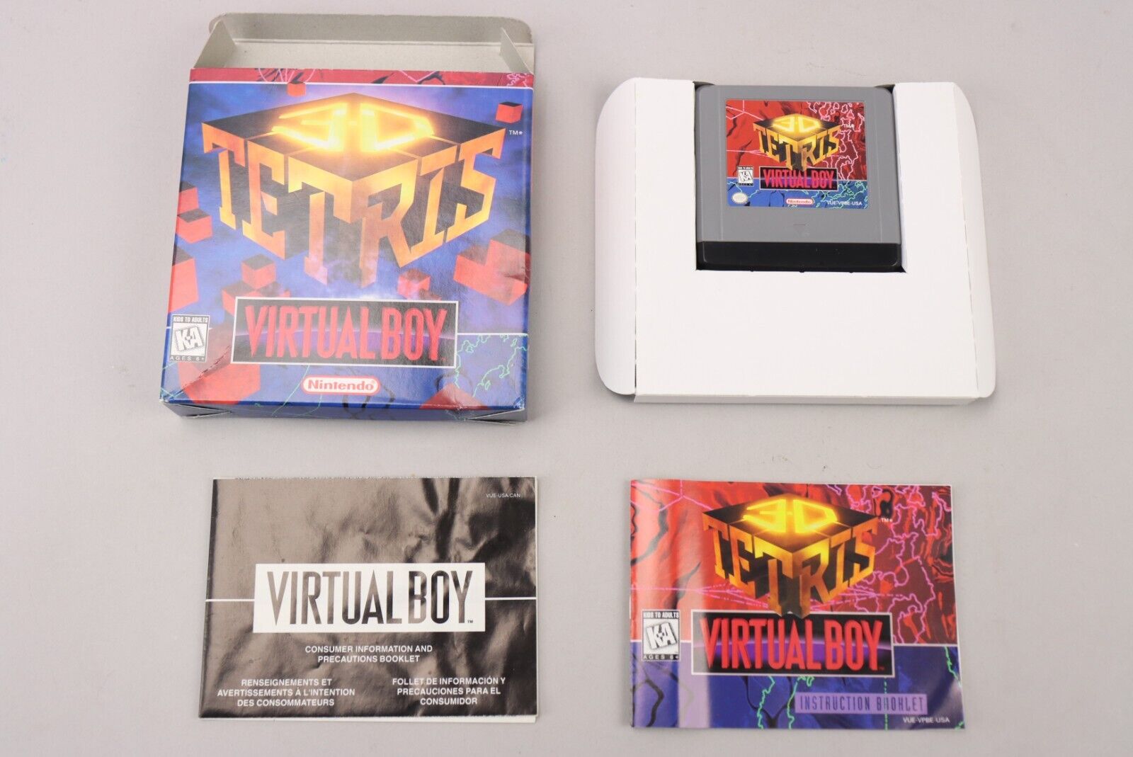 3D Tetris Nintendo Virtual Boy VB 1996 EX/NM CIB Complete in Box w/Manual