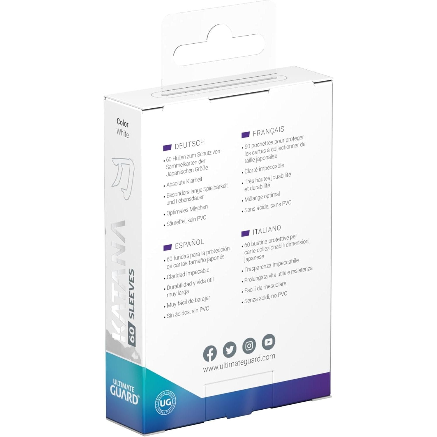 Katana Premium TCG Card Sleeves - 60 Count, White, Japanese Size - Ultimate Guard