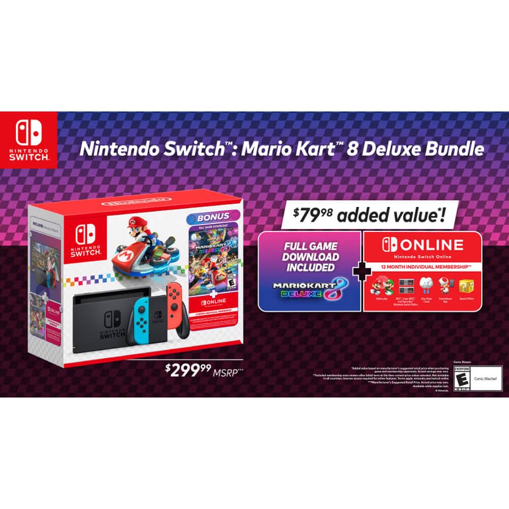 Nintendo Switch Mario Kart 8 Deluxe Bundle - Console & Game + Switch Online - Nintendo