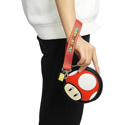 Super Mario Bros Super Mushroom Coin Pouch with Wrist Strap - Bioword