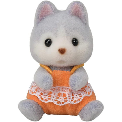 Calico Critters Husky Twins Doll Set - 2 Puppy Dog Figures & Train Vehicle - Epoch Everlasting Play
