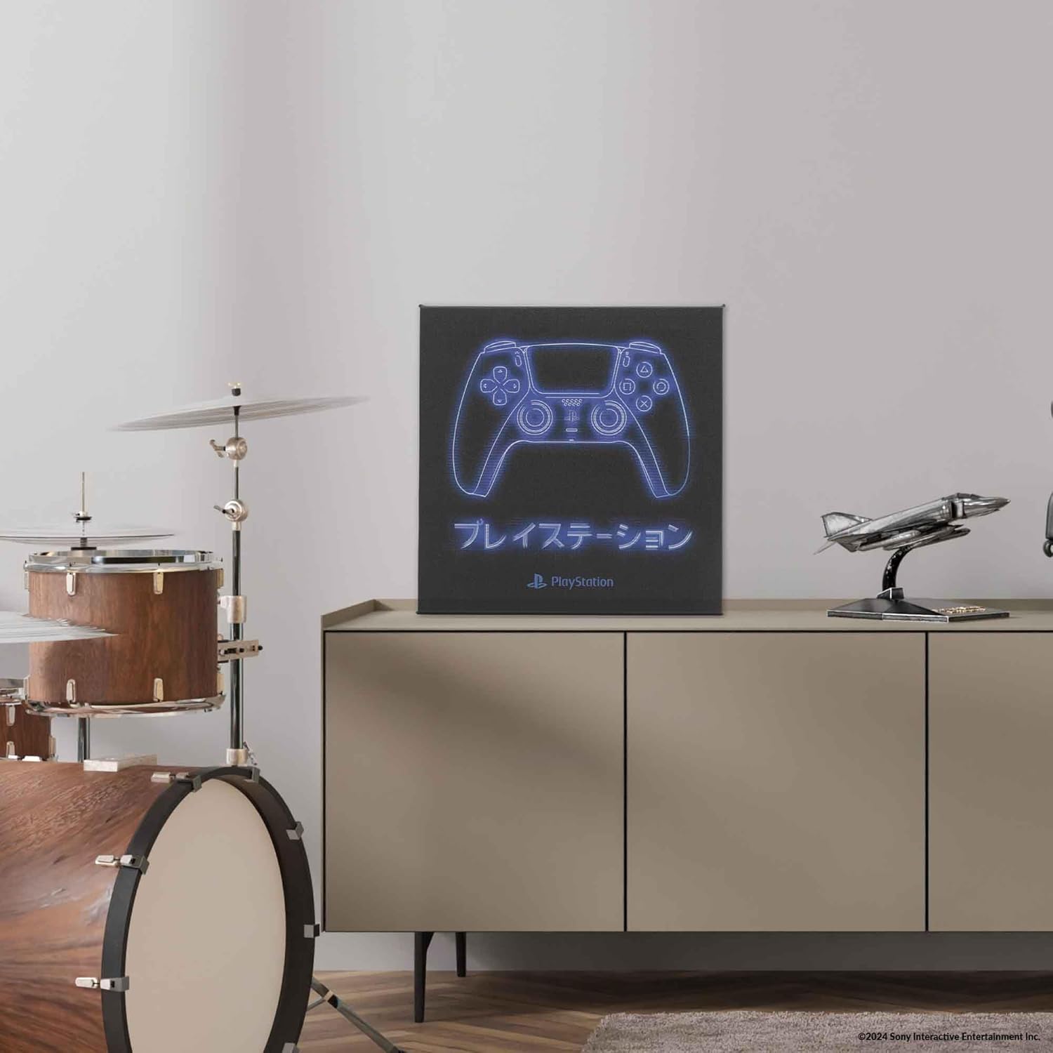 Playstation Blue Neon Controller Art Print on Gallery Wrapped Canvas - Sony, Open Road Brands