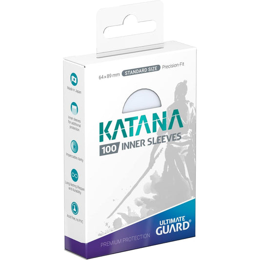 Katana Inner Sleeves Card Protectors - 100 Count, Standard Size, Transparent - Ultimate Guard, Japan
