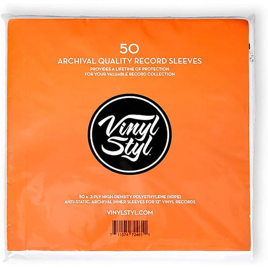 50 3-Ply Anti-Static Archival Quality HDPE 12" Vinyl Record Inner Sleeves - Vinyl Styl