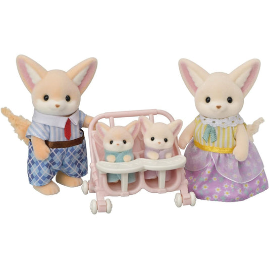 Calico Critters Fennec Fox Family Doll Set - 4 Figures & Double Stroller - Epoch Everlasting Play