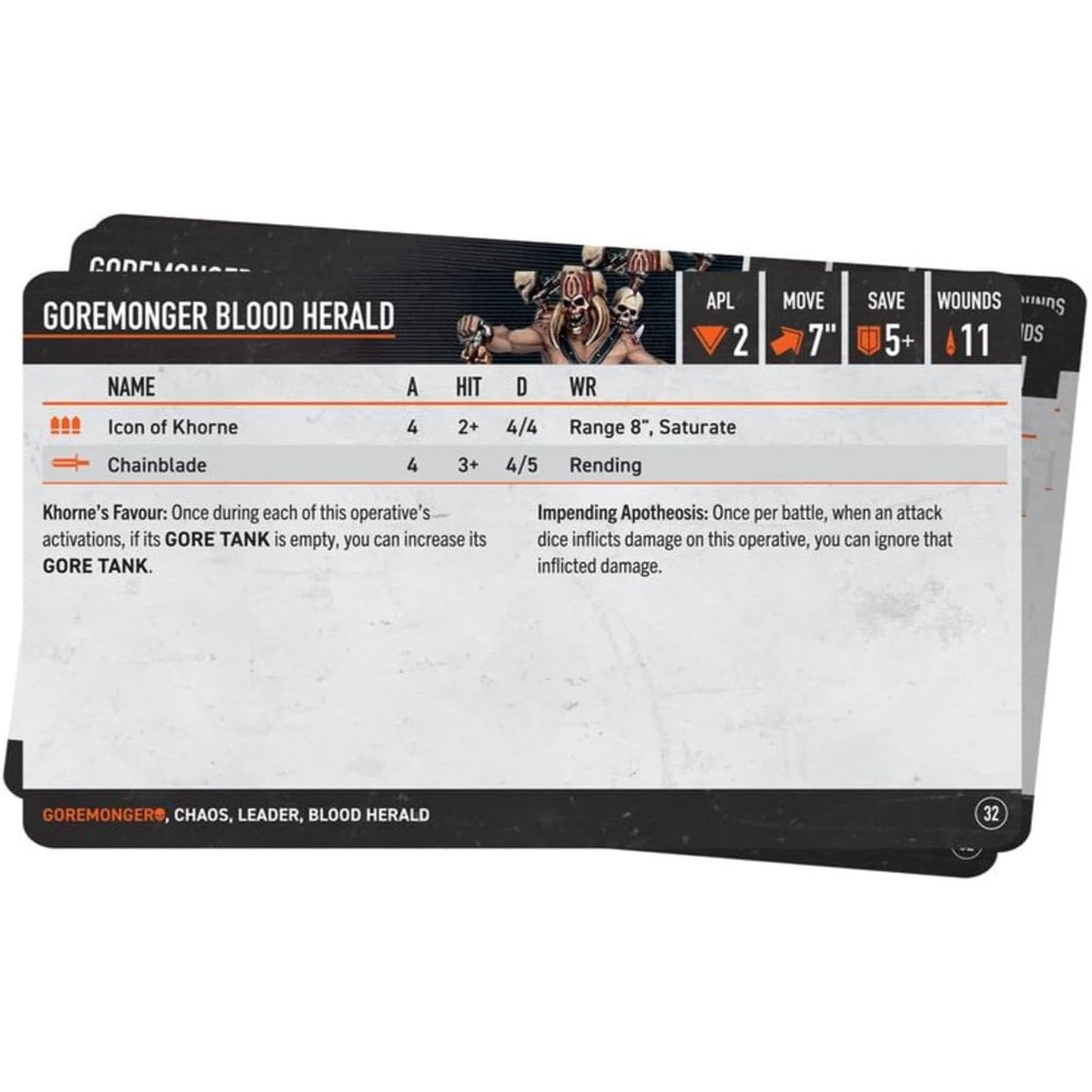 Warhammer 40,000 Kill Team Goremongers Data Cards - 40 Cards - Games Workshop