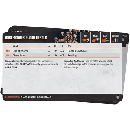 Warhammer 40,000 Kill Team Goremongers Data Cards - 40 Cards - Games Workshop