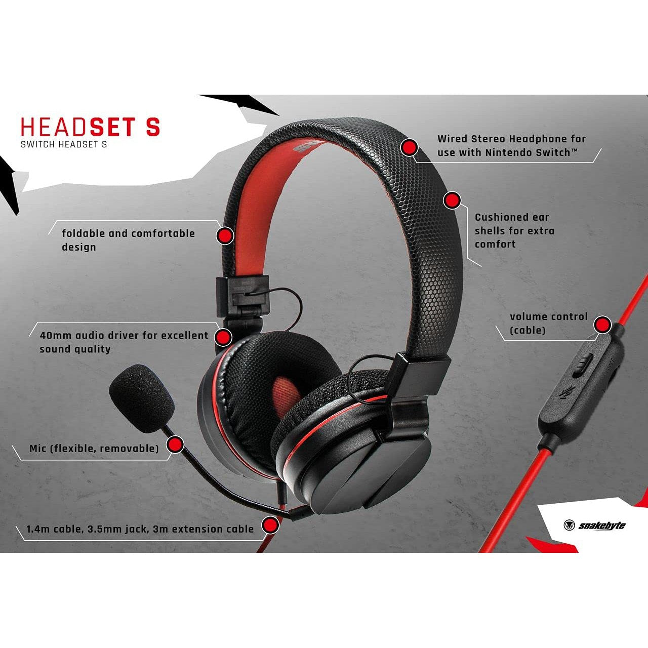 Head:Set S On-Ear Stereo Gaming Headset - PlayStation 4, Xbox One, Switch, PC, etc. - Snakebyte