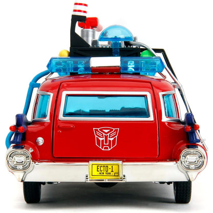 Transformers x Ghostbusters Ecto-1 Optimus Prime Graphics 1:24 Scale Die-Cast Car - Jada Toys - Hollywood Rides