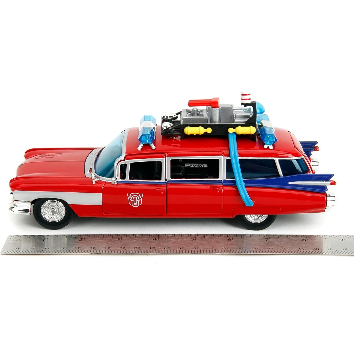 Transformers x Ghostbusters Ecto-1 Optimus Prime Graphics 1:24 Scale Die-Cast Car - Jada Toys - Hollywood Rides