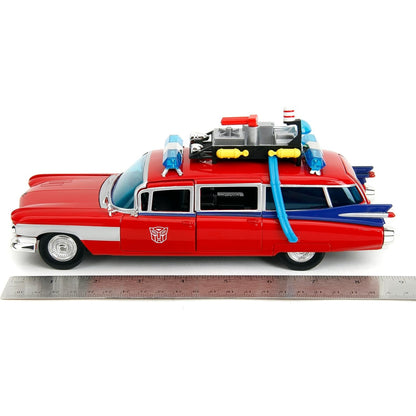 Transformers x Ghostbusters Ecto-1 Optimus Prime Graphics 1:24 Scale Die-Cast Car - Jada Toys - Hollywood Rides