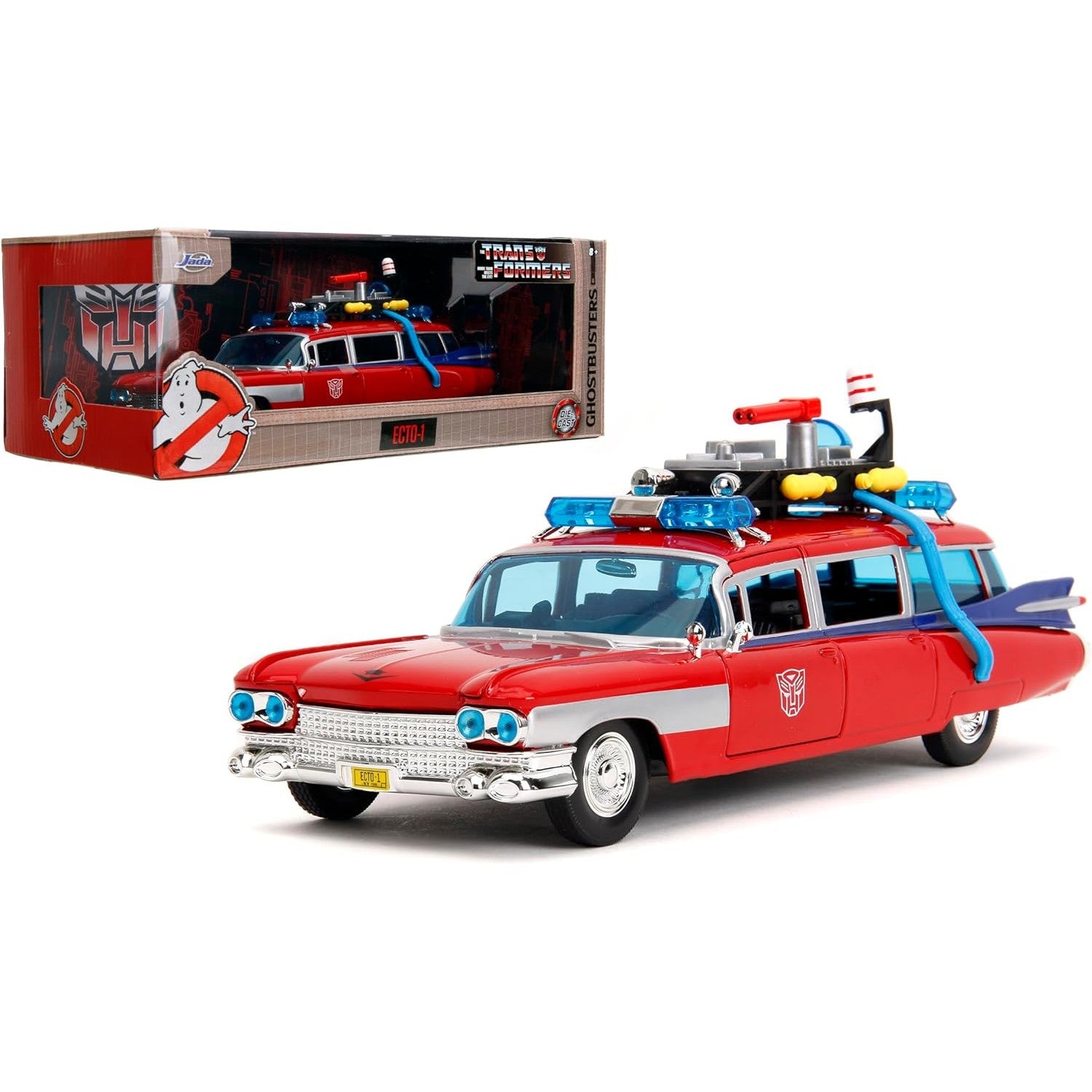 Transformers x Ghostbusters Ecto-1 Optimus Prime Graphics 1:24 Scale Die-Cast Car - Jada Toys - Hollywood Rides