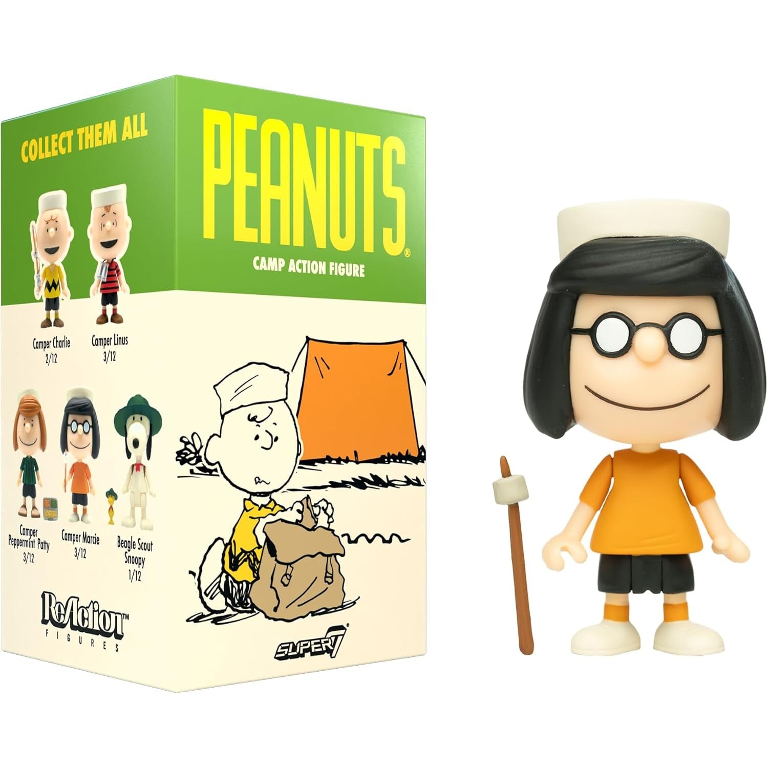 Peanuts Camp Action Figure Blind Box - 1 Random Figure, 5 Possible Designs - Super7 ReAction Figures Wave 3