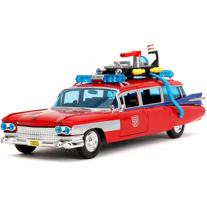 Transformers x Ghostbusters Ecto-1 Optimus Prime Graphics 1:24 Scale Die-Cast Car - Jada Toys - Hollywood Rides