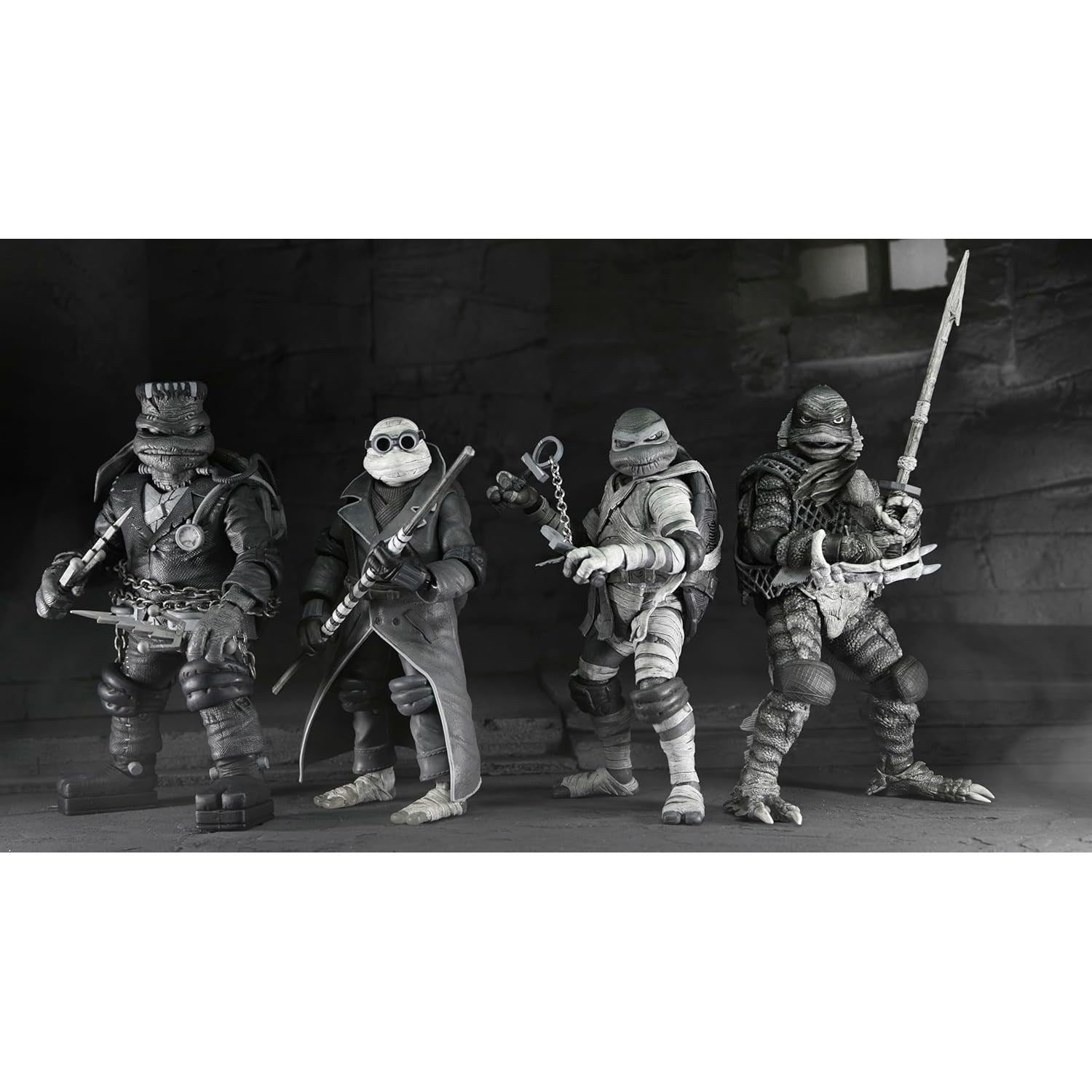 Universal Monsters x Teenage Mutant Ninja Turtles Black & White 7" Action Figure Set - NECA