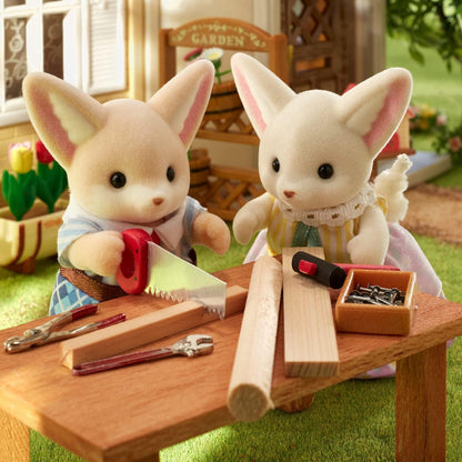 Calico Critters Fennec Fox Family Doll Set - 4 Figures & Double Stroller - Epoch Everlasting Play