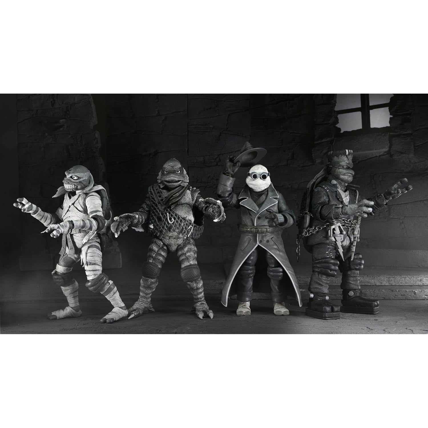 neca tmnt universal monsters Universal Monsters x Teenage Mutant Ninja Turtles Black & White Action Figure 4-Pack