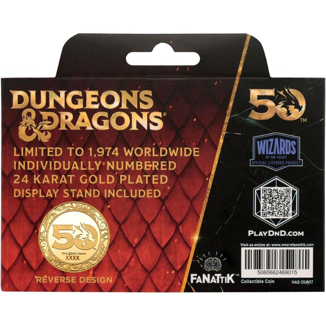 Dungeons & Dragons 50th Anniversary 24K Gold Plated Coin - Fanattik Collectibles - Numbered Limited Edition!