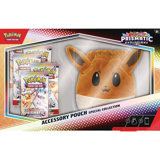 Pokemon TCG Scarlet & Violet Prismatic Evolutions Accessory Pouch - Special Collection - Eevee Pouch + 5 Booster Packs!
