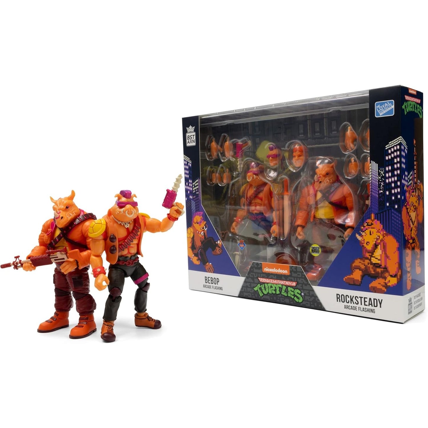 Teenage Mutant Ninja Turtles: Turtles in Time Arcade Bebop & Rocksteady Action Figure Set 2-Pack - The Loyal Subjects BST AXN San Diego Exclusive, Limited Edition: 3000