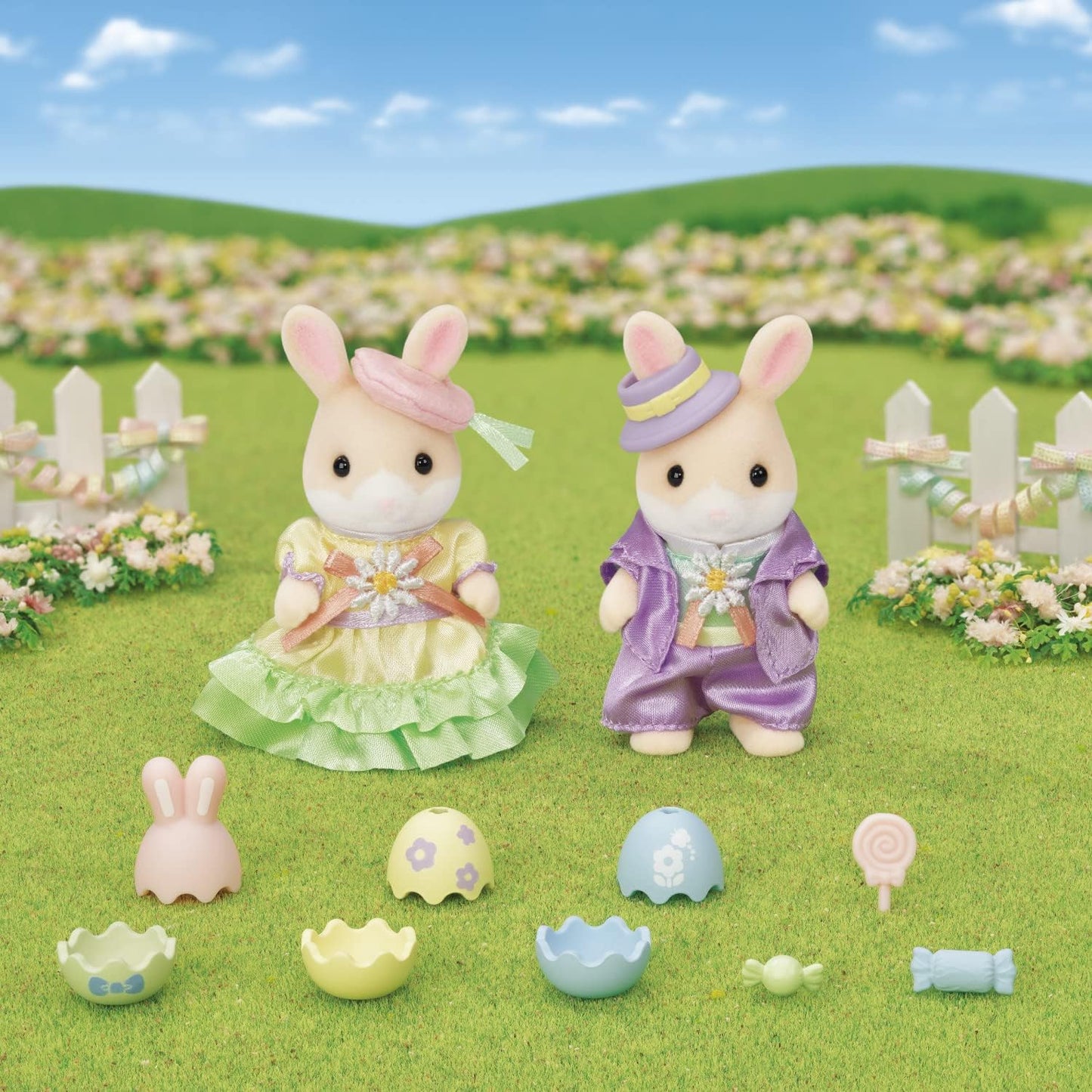 Calico Critters Easter Celebration Doll Set - 2 Bunny Figures with Accessories - Epoch Everlasting Play