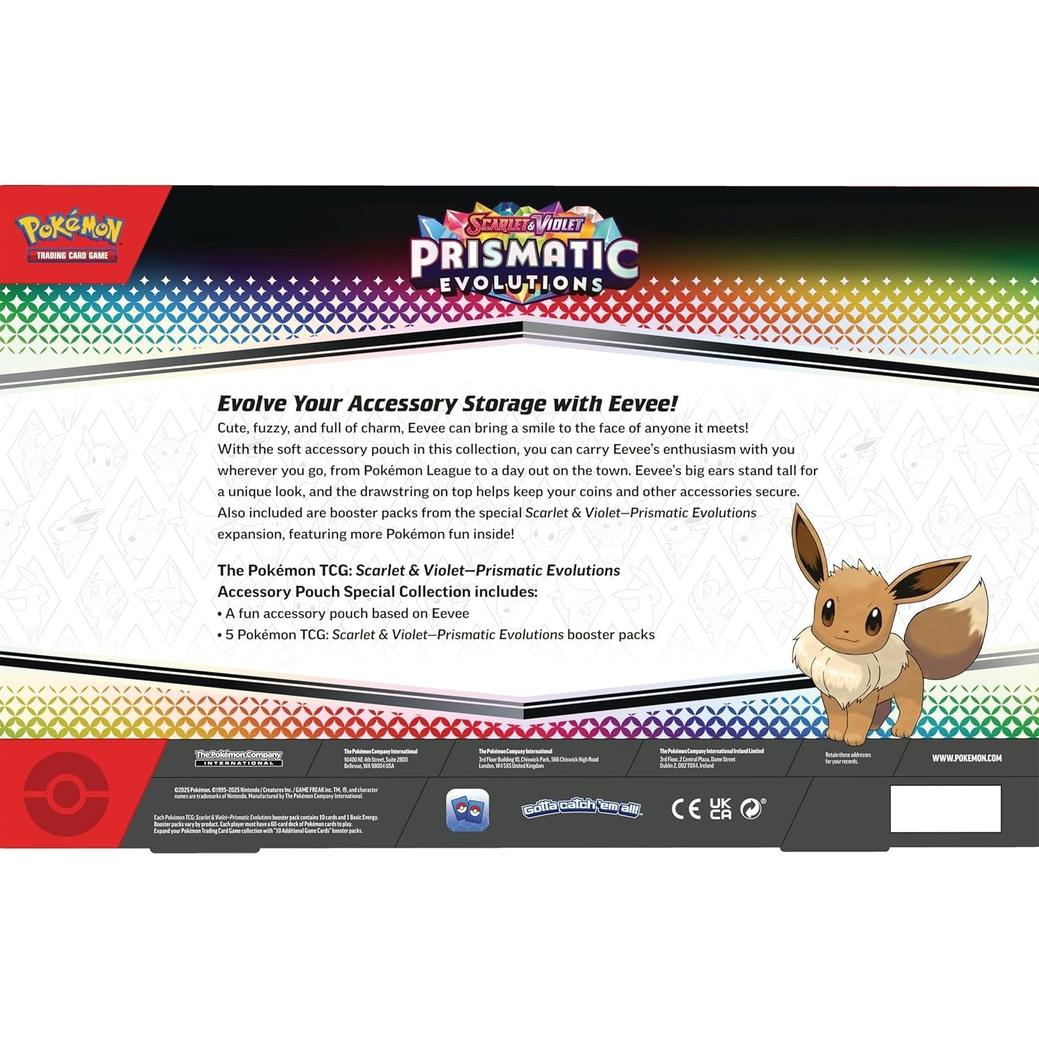 Pokemon TCG Scarlet & Violet Prismatic Evolutions Accessory Pouch - Special Collection - Eevee Pouch + 5 Booster Packs!