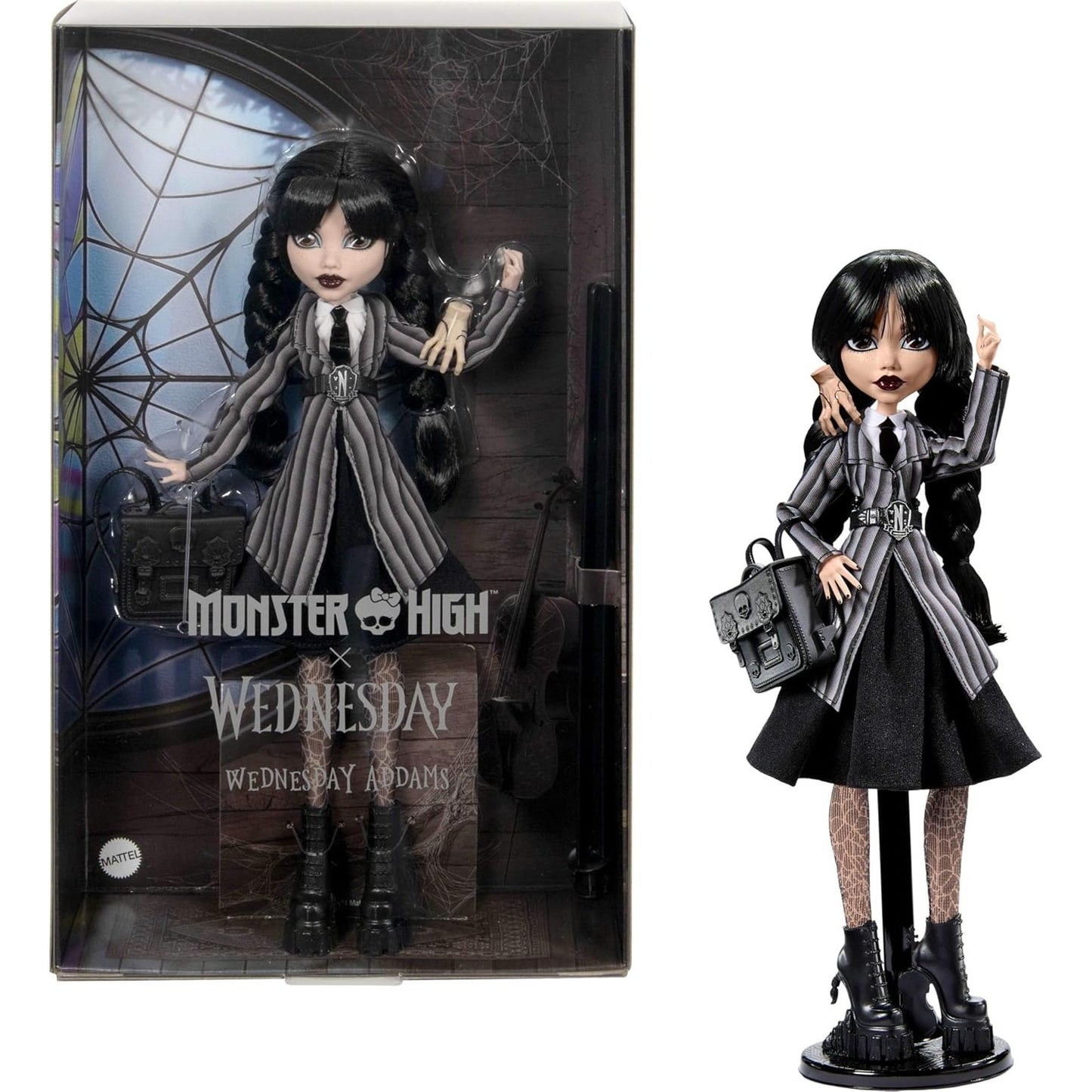 Monster High x Wednesday Wednesday Addams Doll Nevermore Academy Uniform with Thing - Mattel