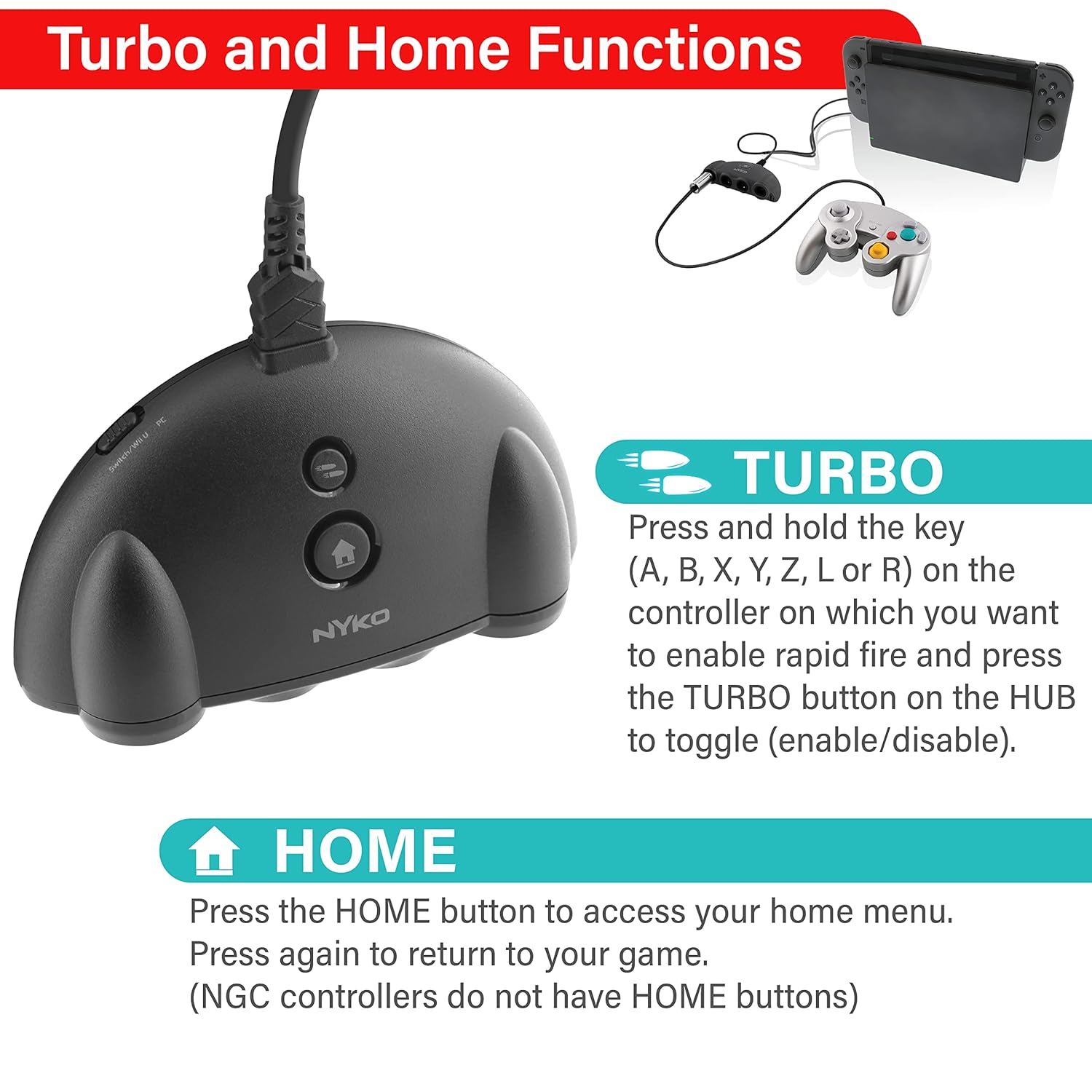 GAMECUBE CONTROLLER ADAPTER NS WII U 3RD PARTY