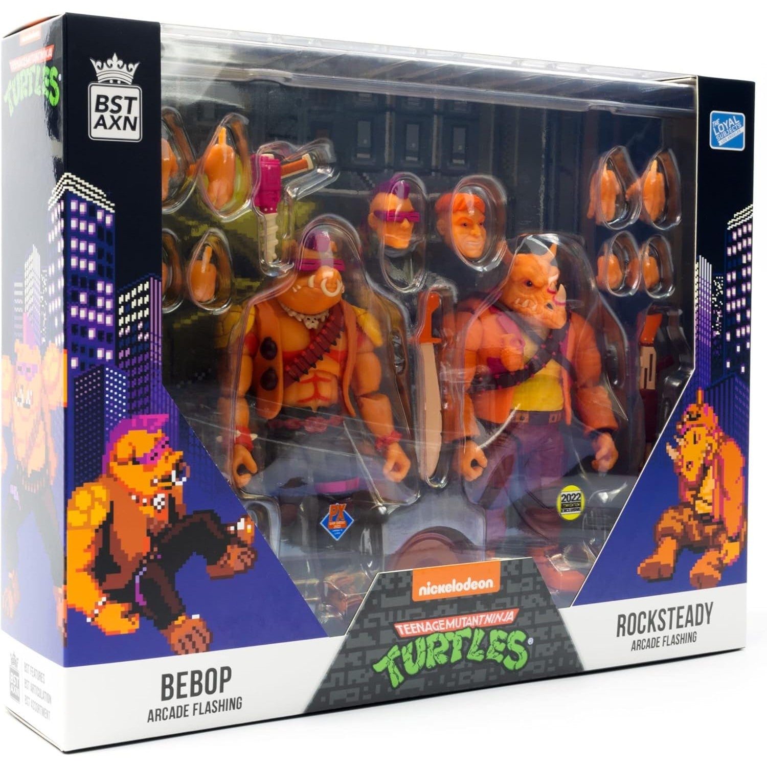 Teenage Mutant Ninja Turtles: Turtles in Time Arcade Bebop & Rocksteady Action Figure Set 2-Pack - The Loyal Subjects BST AXN San Diego Exclusive, Limited Edition: 3000