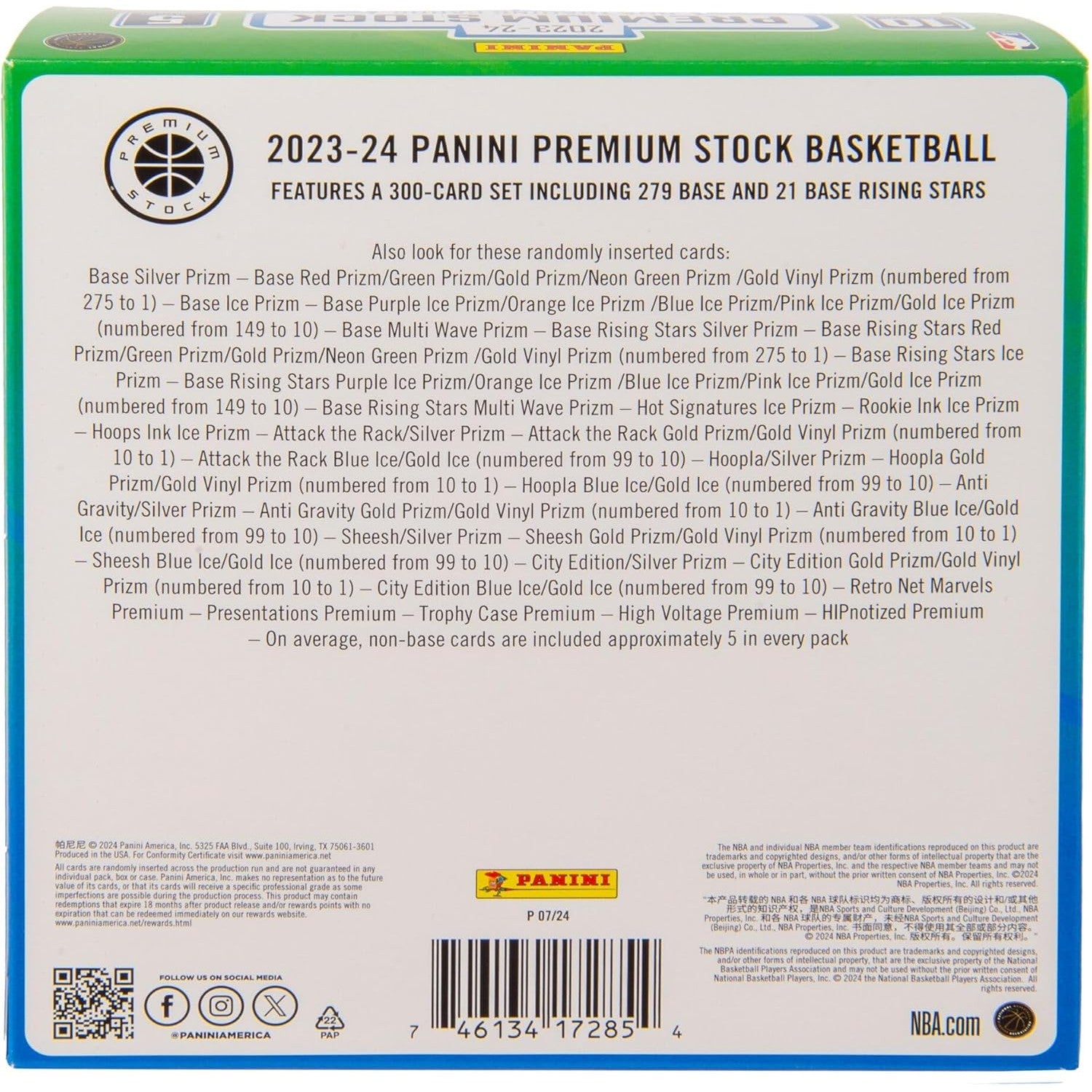 2023-24 Premium Stock NBA Mega Box - 5 Booster Packs, 50 Cards Total - Panini