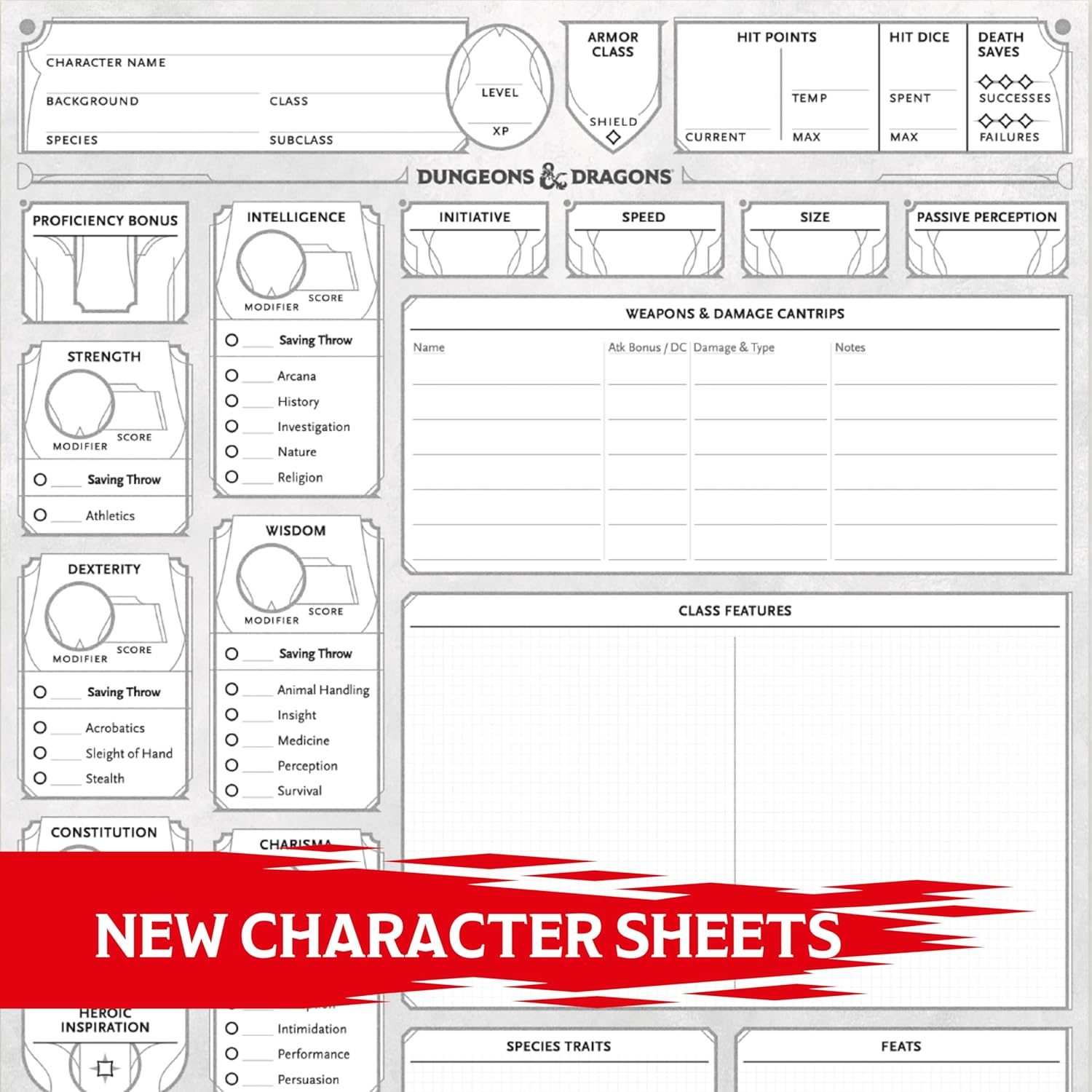 Dungeons & Dragons Character Sheets - 50 Sheets, Double-Sided - 5th Edition 2024