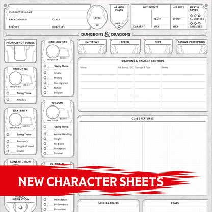 Dungeons & Dragons Character Sheets - 50 Sheets, Double-Sided - 5th Edition 2024