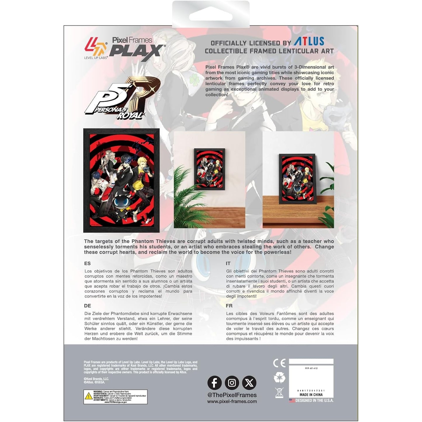 Persona 5 Royal Phantom Thieves of Hearts Framed Lenticular Poster - Level Up Labs - Pixel Frames PLAX
