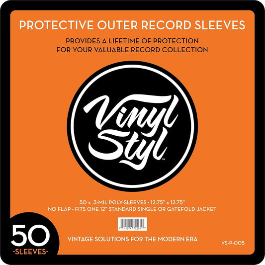 Protective Outer Record Sleeves 3-Mil, Clear, 50 Count - Fits 12" Vinyl Record Jackets - Vinyl Styl