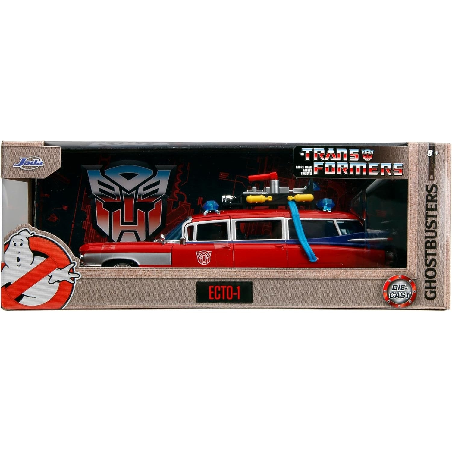 Transformers x Ghostbusters Ecto-1 Optimus Prime Graphics 1:24 Scale Die-Cast Car - Jada Toys - Hollywood Rides