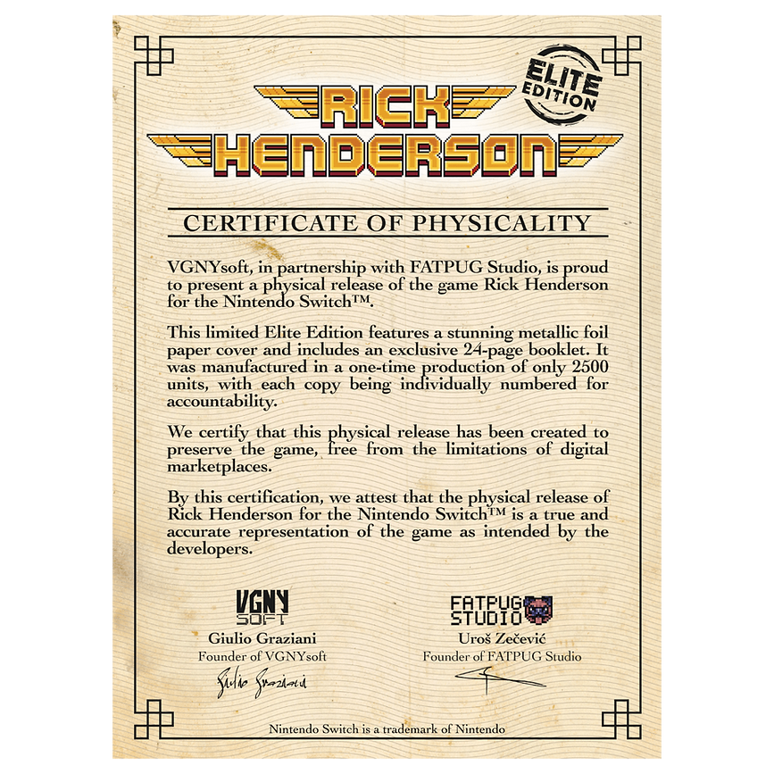 Rick Henderson Elite Edition - Nintendo Switch - VGNYsoft