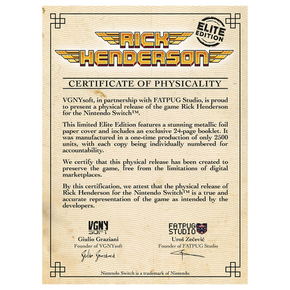 Rick Henderson Elite Edition - Nintendo Switch - VGNYsoft