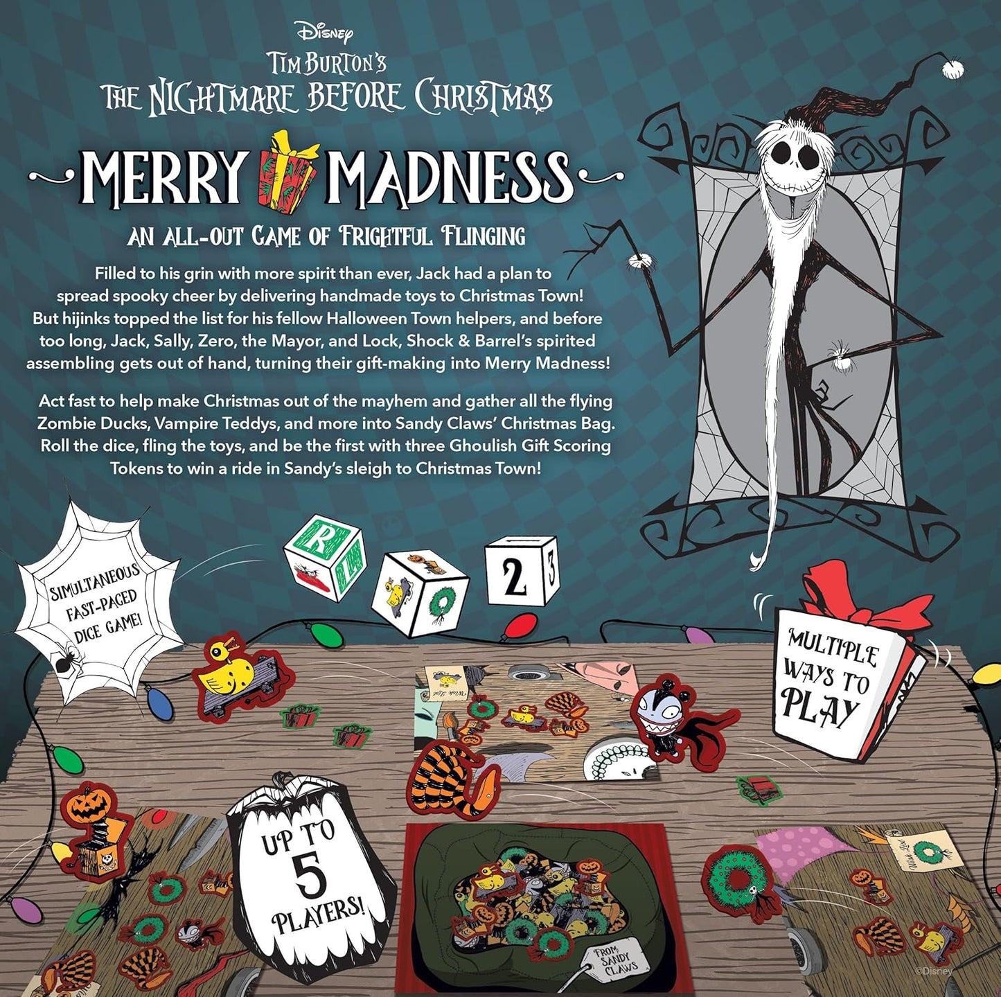 Tim Burton's The Nightmare Before Christmas Merry Madness Family Dice Game - USAopoly, Disney