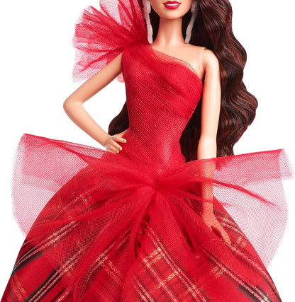 2024 Holiday Barbie Doll Asian with Brown Hair, Plaid Dress - Mattel - Barbie Signature Series