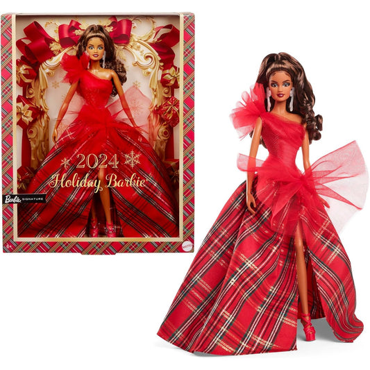 2024 Holiday Barbie Doll Latina with Brown Hair, Plaid Dress - Mattel - Barbie Signature Series