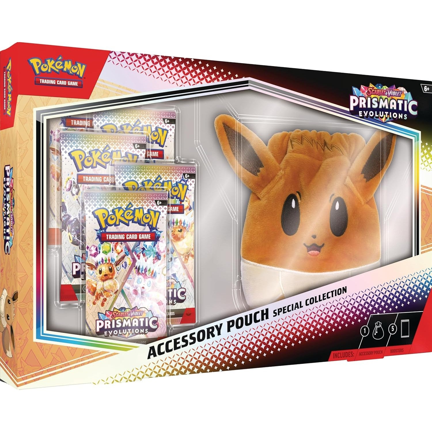 Pokemon TCG Scarlet & Violet Prismatic Evolutions Accessory Pouch - Special Collection - Eevee Pouch + 5 Booster Packs!