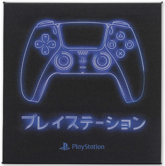 Playstation Blue Neon Controller Art Print on Gallery Wrapped Canvas - Sony, Open Road Brands