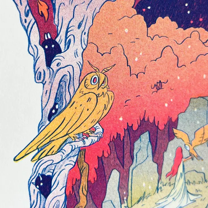 Book of Owls Fantasy Art Riso Print - Natalie Andrewson - Autumn Halloween Theme