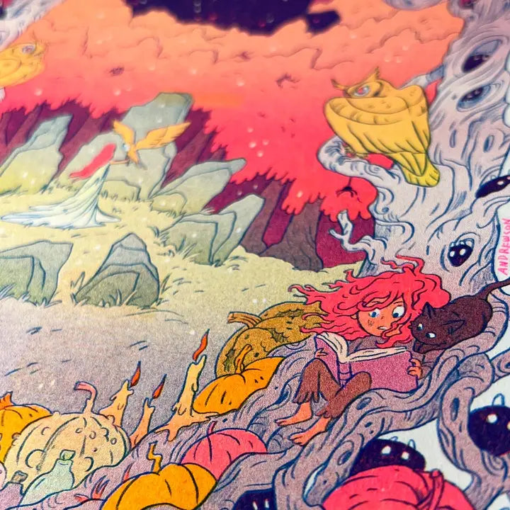 Book of Owls Fantasy Art Riso Print - Natalie Andrewson - Autumn Halloween Theme