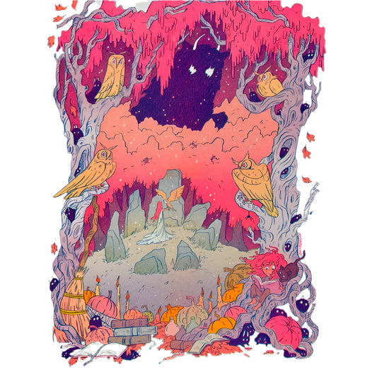Book of Owls Fantasy Art Riso Print - Natalie Andrewson - Autumn Halloween Theme